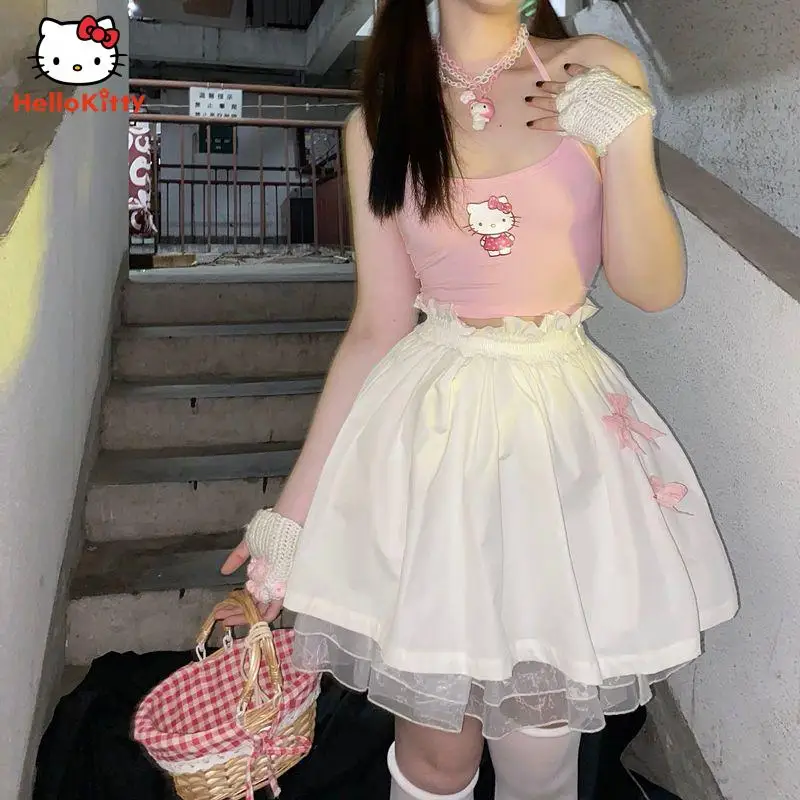 Ins Roosa Hello Kitty Traksid Õpilane Armas Vest Suvi Cool Tüdruk Jope Vabaaja Päitsed Kaela Aluspesu Moe Riided Kingitus Pilt 0