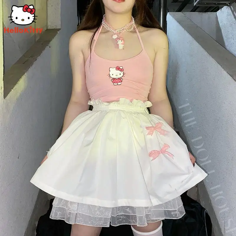 Ins Roosa Hello Kitty Traksid Õpilane Armas Vest Suvi Cool Tüdruk Jope Vabaaja Päitsed Kaela Aluspesu Moe Riided Kingitus Pilt 3