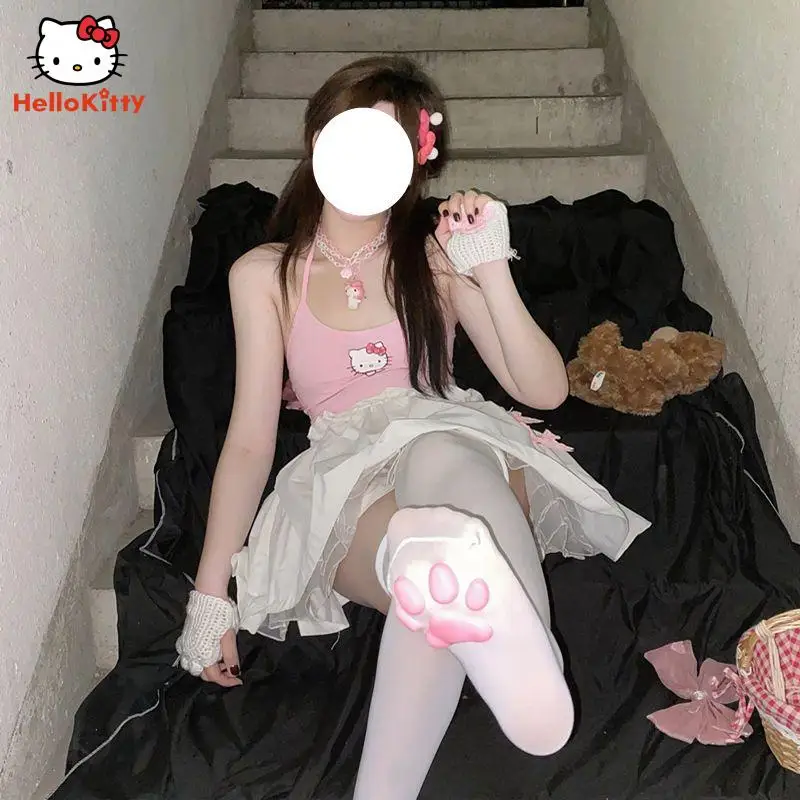 Ins Roosa Hello Kitty Traksid Õpilane Armas Vest Suvi Cool Tüdruk Jope Vabaaja Päitsed Kaela Aluspesu Moe Riided Kingitus Pilt 4