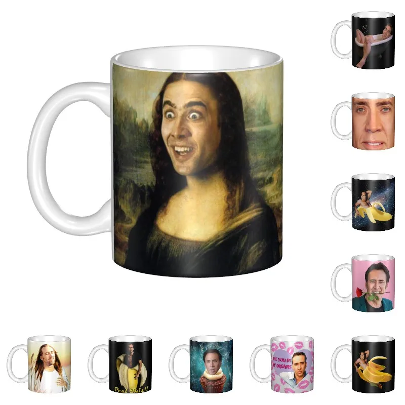 Isikliku Nicolas Cage Mona Lisa Naljakas Meem Kohvi Kruus DIY Keraamiline Tee Piim Tassi Väljas Tööd Telkimine Cup Pilt 0