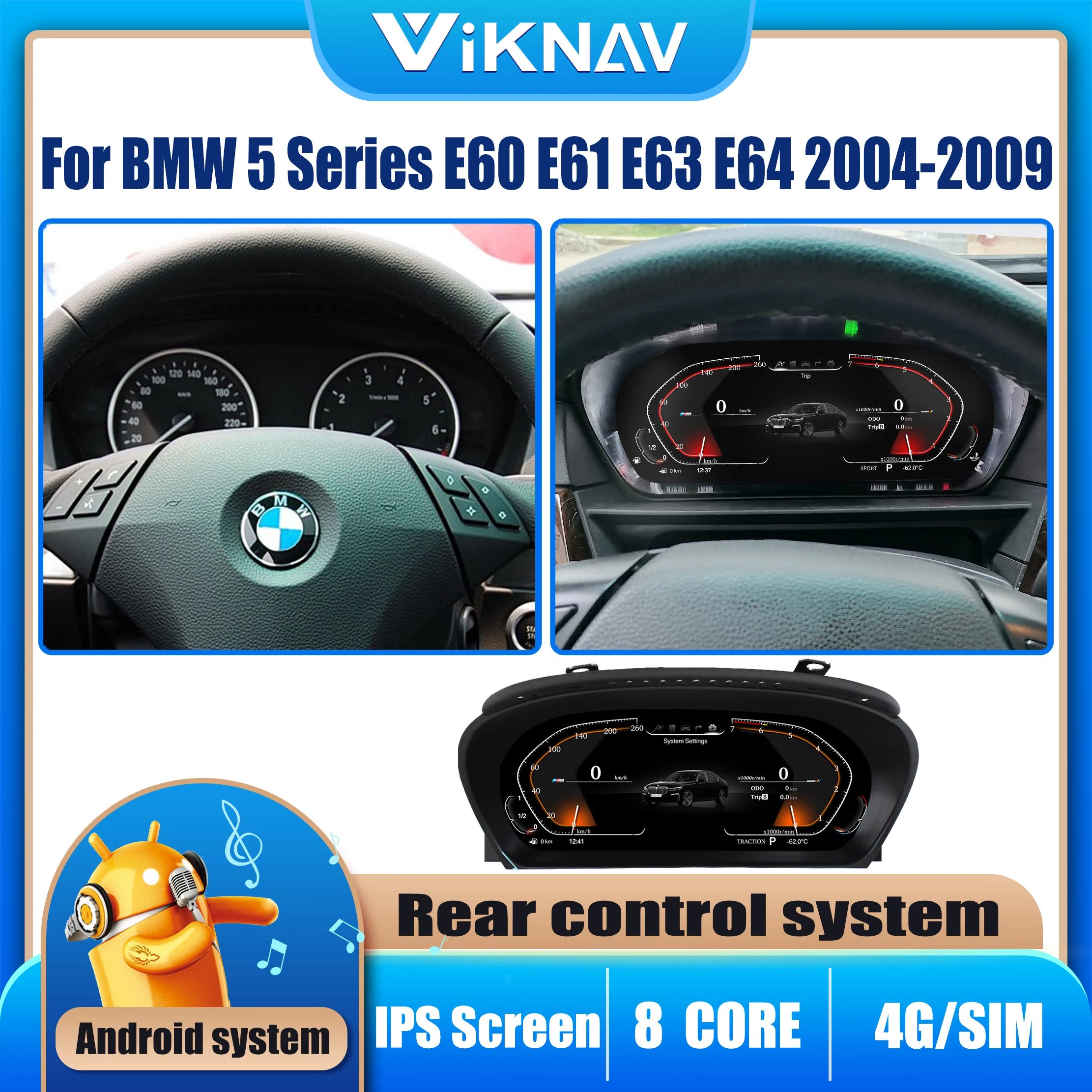 Linux BMW 5-Seeria E60 e61 seadmesse E63 E64 2004-2009 Auto Spidomeeter arvesti Digitaalne Armatuurlaud 12.3-tolline LCD Ekraan Paneel Pilt 0