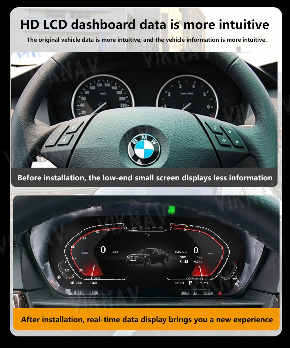 Linux BMW 5-Seeria E60 e61 seadmesse E63 E64 2004-2009 Auto Spidomeeter arvesti Digitaalne Armatuurlaud 12.3-tolline LCD Ekraan Paneel Pilt 1