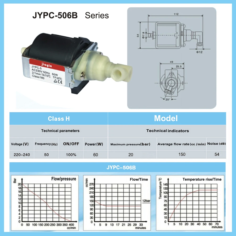 Jiayin JYPC-5 AC 230V 50Hz 60W 20bar Elektromagnetilise Solenoid Vee Pump Steamer / Joogi masin - / kohvimasin jne Pilt 5