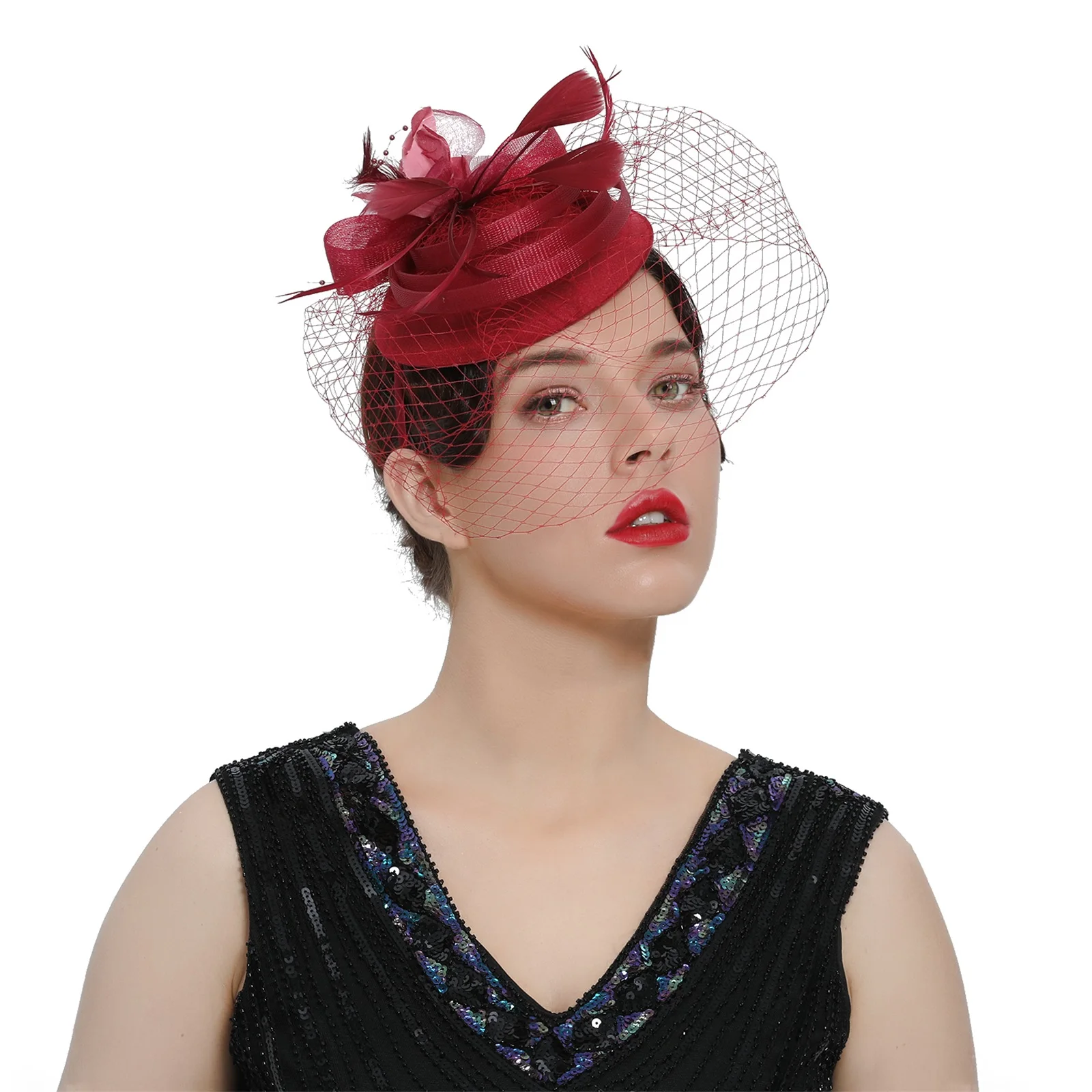 Naiste Fascinator Mütsid Vintage Õie Sulg Tee Poole Peapaelad Silma Kirik Pulm Kokteil Mütsid Pilt 3
