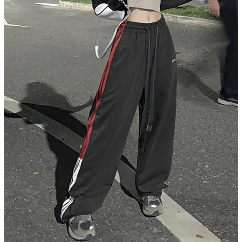 MEXZT Y2K Triibuline Joggers Sweatpants Naiste Vintage Streetwear Kõrge Vöökoht Lai Jalg Püksid Harajuku Hip-Hop Kottis Vabaaja Püksid Pilt 2