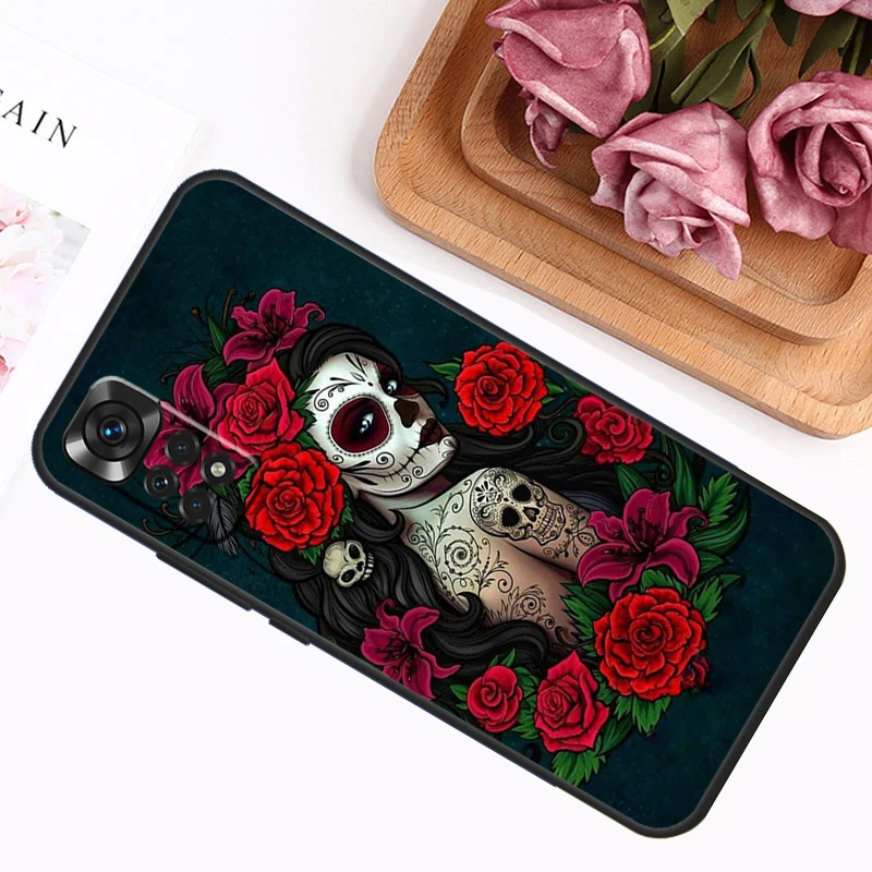 Mehhiko Kolju Tüdruk Tätoveeritud Kunsti Puhul Xiaomi Redmi Lisa 12 11 8 9 10 Pro 9S 10S 11S 12S 9A 9C 9T 10A 10C 12C tagakaas Pilt 1