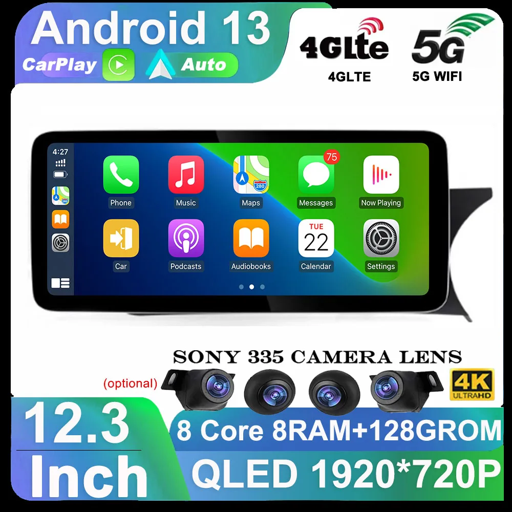 12.3 Tolline Android 13 autoraadio Jaoks Benz C (W204 2011-2014 RHD Auto GPS Carplay 4G+WIFI Multimeedia Video Mängija, Stereo QLED Ekraan Pilt 0
