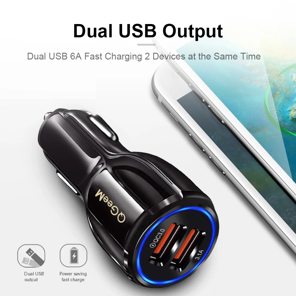 QGEEM Dual USB-QC 3.0 autolaadija Kiire Laadimine 3.0 Telefoni Laadimine Auto Kiire Laadija 2Ports USB Kaasaskantav Laadija iPhone Xiaomi Pilt 4