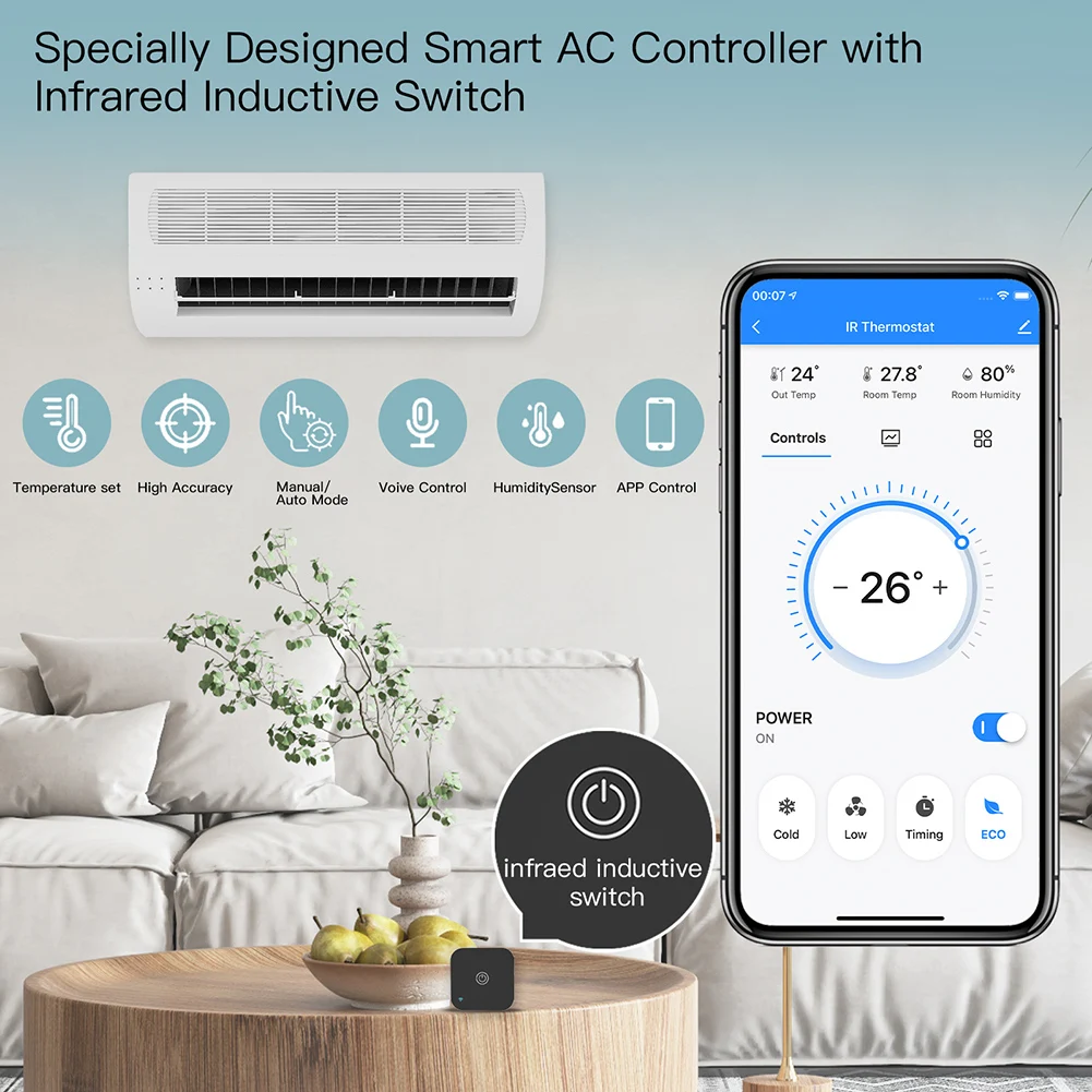 Moes Tuya WiFi Smart IR Termostaadiga Touch Nupp IR Termostaat Sisseehitatud Temperatuuri ja Niiskuse Andur Tööd Alexa Google Kodu Pilt 2