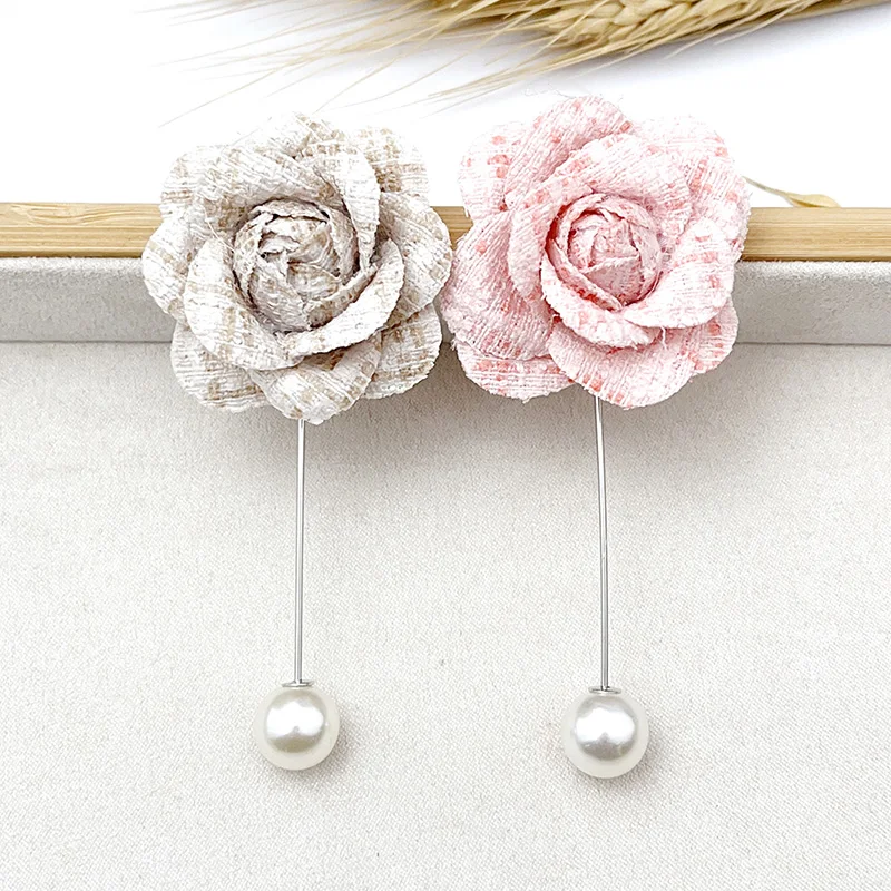 Mood DIY Käsitöö Silk Väike Lill Prossid Camellia Pearl Roostevabast Pikad Sõrmed Naiste Suvel iga Päev Ülesrõivad Nuppu Tarvikud Pilt 2