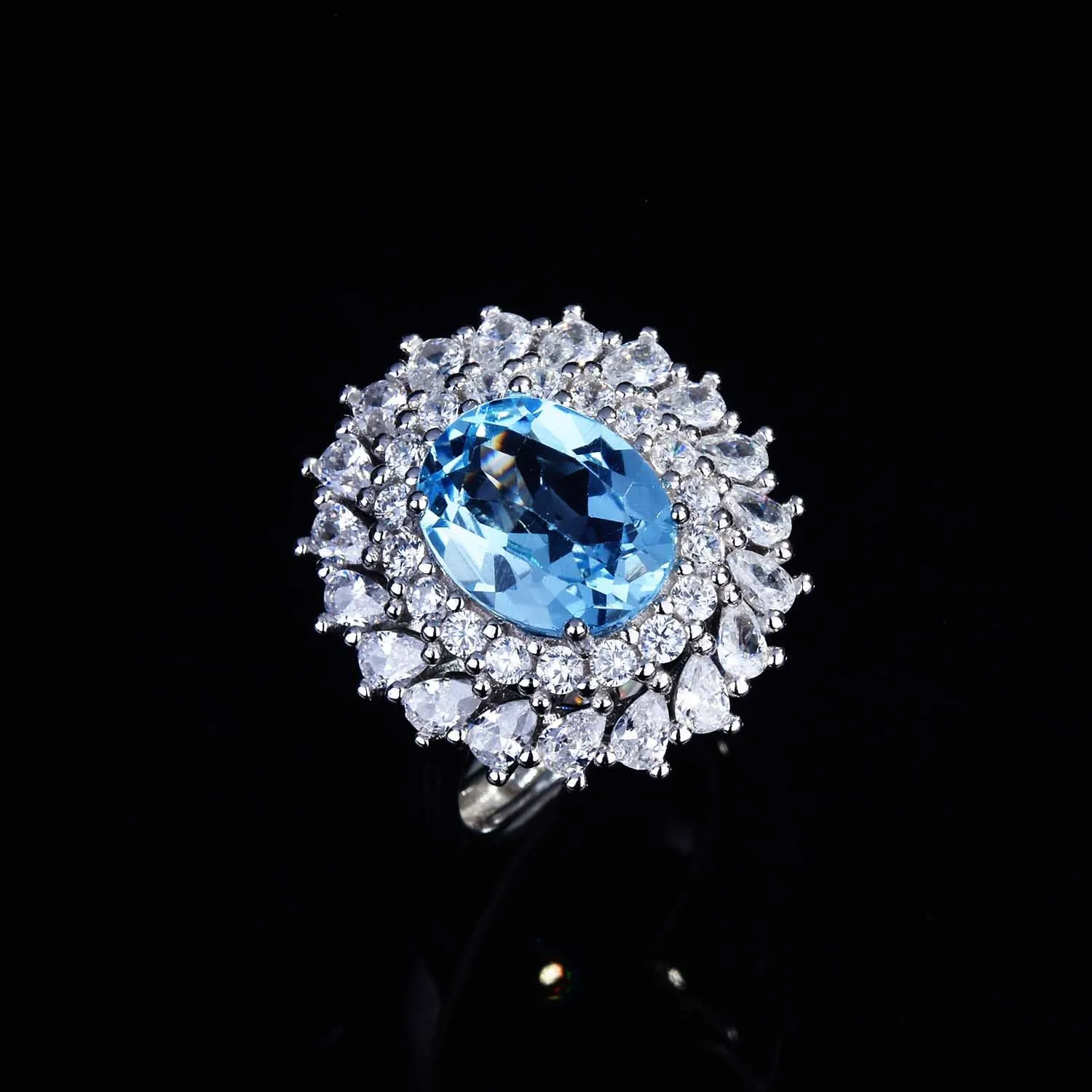 Ehted Tõeline Sinine Pärl hõbetatud Sõrmus Avatud Reguleeritav Lubadus Halo Kaasamine abielusõrmus Naiste Ehted Pilt 3