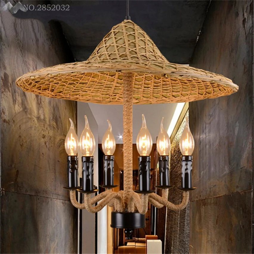 JW Kagu-Aasia Käsitsi valmistatud Bambusest Müts Ripats Lambid Kanepi Köis Ripats Valgust, elutoas Restorani Magamistuba Valgustusseadmete Pilt 2