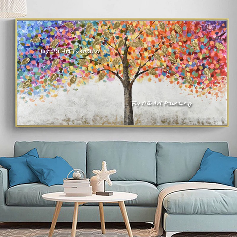 Abstract Tree Värvikas Jätab 100% Käsitsi Maalitud Õlimaal Lõuendil Paks Palett Nuga Maali Seina Art Office Pilt 0