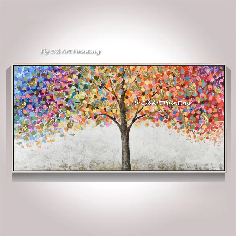 Abstract Tree Värvikas Jätab 100% Käsitsi Maalitud Õlimaal Lõuendil Paks Palett Nuga Maali Seina Art Office Pilt 1