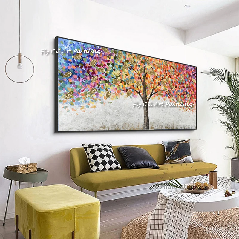 Abstract Tree Värvikas Jätab 100% Käsitsi Maalitud Õlimaal Lõuendil Paks Palett Nuga Maali Seina Art Office Pilt 2