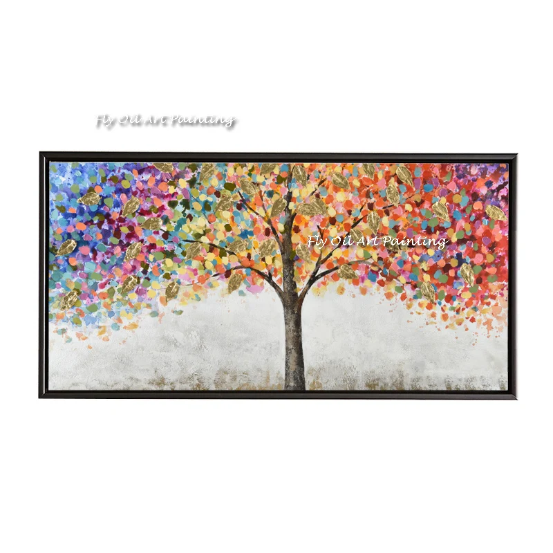 Abstract Tree Värvikas Jätab 100% Käsitsi Maalitud Õlimaal Lõuendil Paks Palett Nuga Maali Seina Art Office Pilt 3