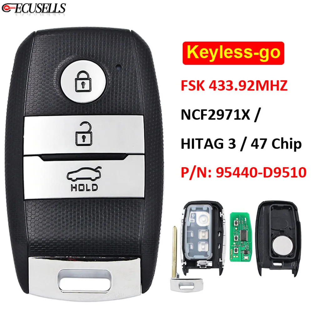 Ecusells Võtmeta avamis-ja käivutussüsteem Remote Smart Key FSK 433.92 MHz NCF2971X / HITAG 3 / 47 Kiip KIA7 jaoks Kia Sportage 2019-2020 P/N: 95440-D9510 Pilt 0