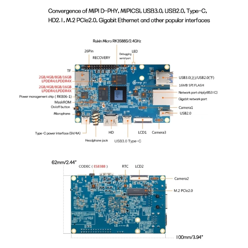 Oranž Pi 5 Development Board 4GB 8GB RK3588S 8-Core PCIE Moodul - Väline Pilt 0