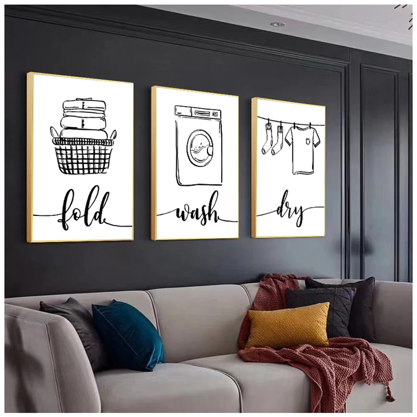 Märk Must Valge Pilte Vannituba Home Decor Modular Wall Art Print Lõuend Maali Nordic Plakat Pesta Kuiva Murra Korda Pesu Pilt 3