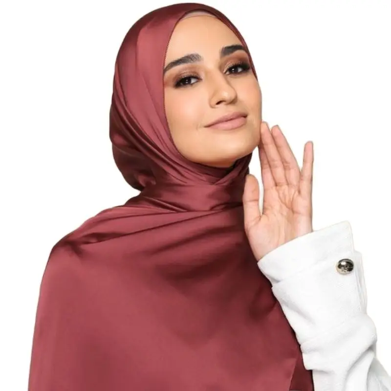 Luxe Plain Satiin Siidist Hijab Salli Naiste Suured Sall Suurrätikud Moslemi Headscarf Wrapid Turbans Tahke Peapaelad Sall Bufandas Pilt 0
