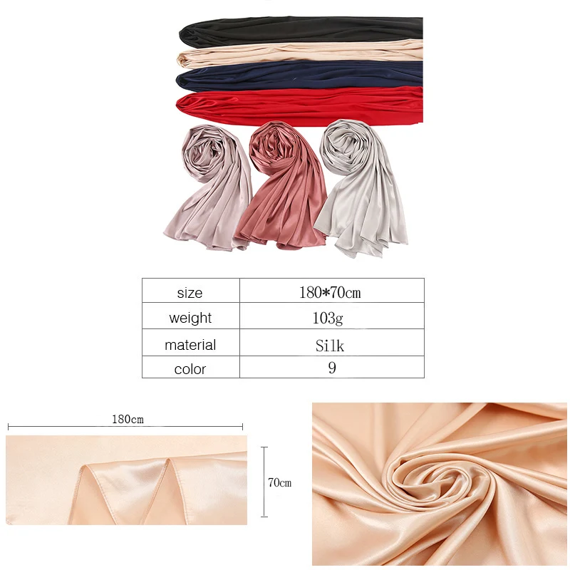 Luxe Plain Satiin Siidist Hijab Salli Naiste Suured Sall Suurrätikud Moslemi Headscarf Wrapid Turbans Tahke Peapaelad Sall Bufandas Pilt 2
