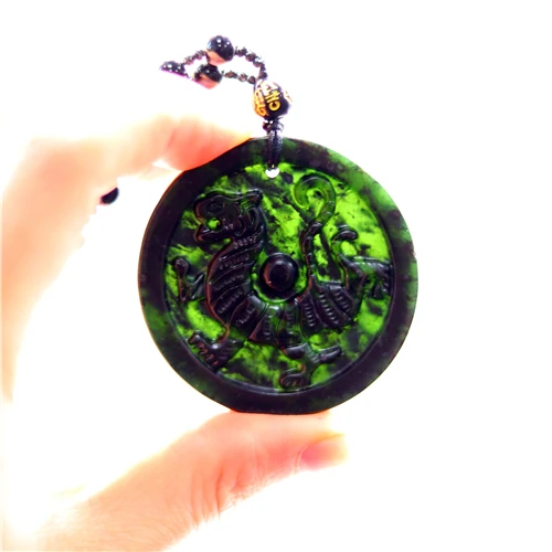Hiina Must Roheline Jade Ring Dragon Ripats Naturaalne Käsitsi Nikerdamist Kaelakee Mood Amulett Õnne Kingitused Meeste Kampsun Kett Pilt 0