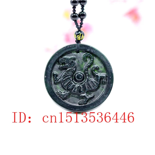 Hiina Must Roheline Jade Ring Dragon Ripats Naturaalne Käsitsi Nikerdamist Kaelakee Mood Amulett Õnne Kingitused Meeste Kampsun Kett Pilt 1