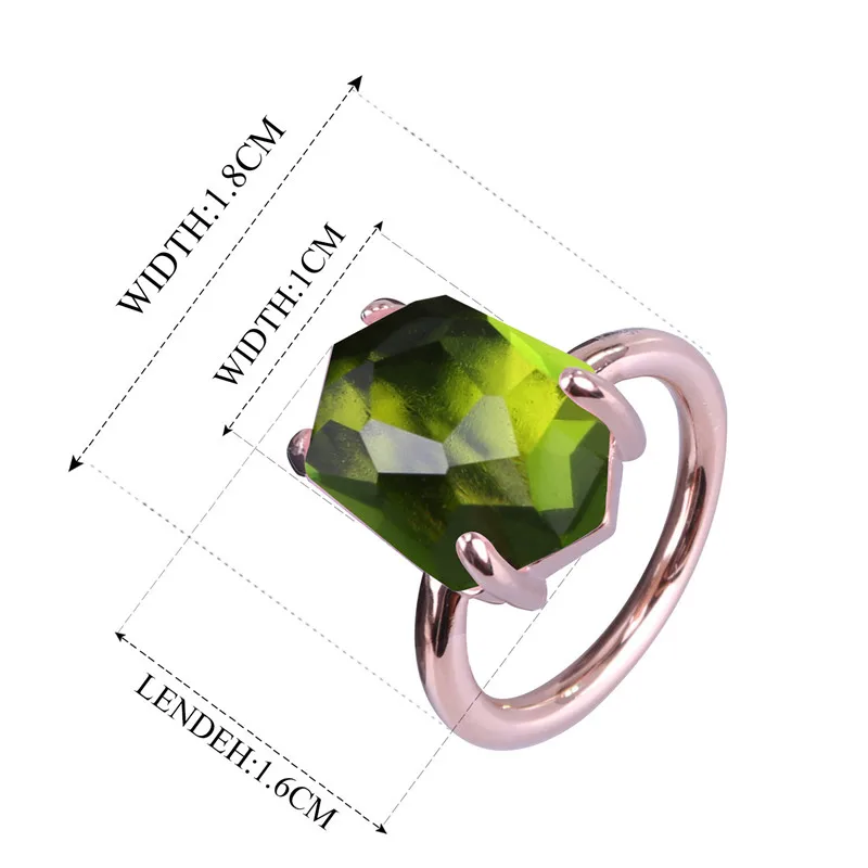 Originaalne Disain Roos kullatud Ebaregulaarne geomeetria Oliivi roheline candy ring crystal Mood Sünnipäeva kingitus sõbranna Pilt 5