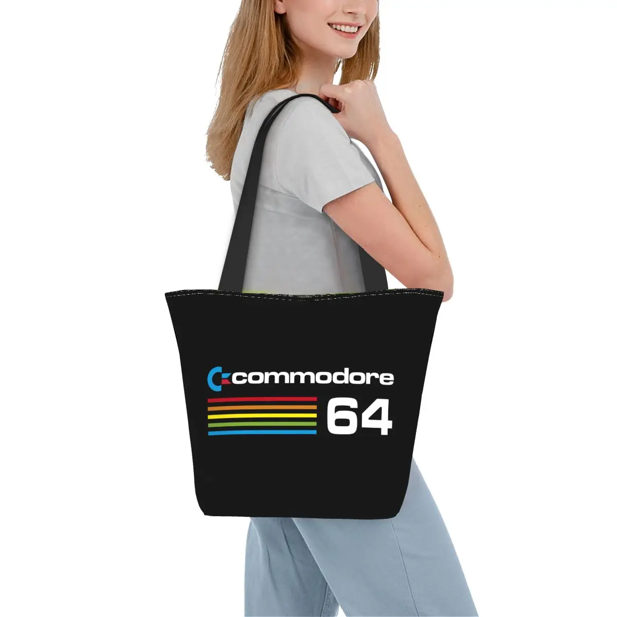 Commodore 64 Toidukaubad Ostukott Trükitud Lõuendile Shopper Õlal Tassima Kotid Suur Võimsus Vastupidav C64 Amiga Arvuti Käekott Pilt 5