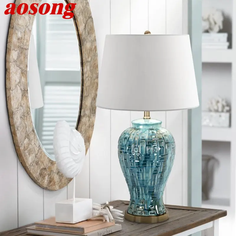 AOSONG Kaasaegsed Keraamilised Laua Lamp LED Loominguline Ameerika Stiilis Sinine Laud Tuli Decor Kodus elutuba Magamistuba Pilt 0