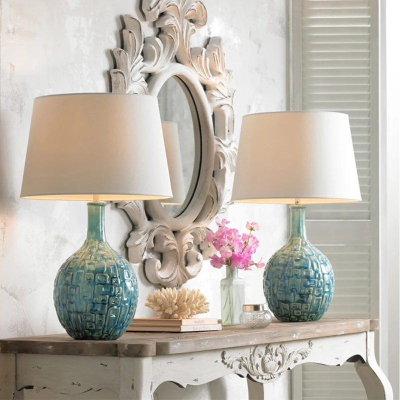 AOSONG Kaasaegsed Keraamilised Laua Lamp LED Loominguline Ameerika Stiilis Sinine Laud Tuli Decor Kodus elutuba Magamistuba Pilt 2