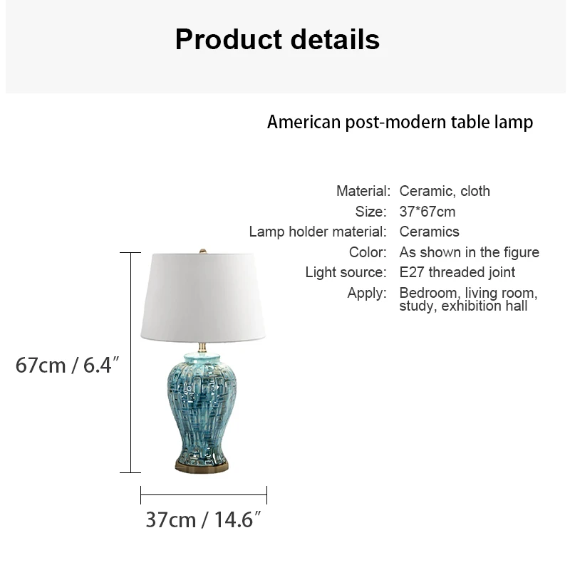 AOSONG Kaasaegsed Keraamilised Laua Lamp LED Loominguline Ameerika Stiilis Sinine Laud Tuli Decor Kodus elutuba Magamistuba Pilt 4