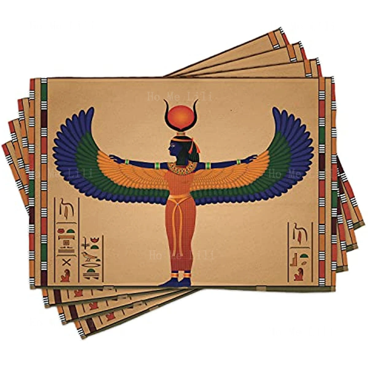 Egiptuse Prindi Värvikas Retro Vintage Seinamaaling Egiptuse Naine Tiivuline Traditsiooniline Pestav Riie Placemats Pilt 0