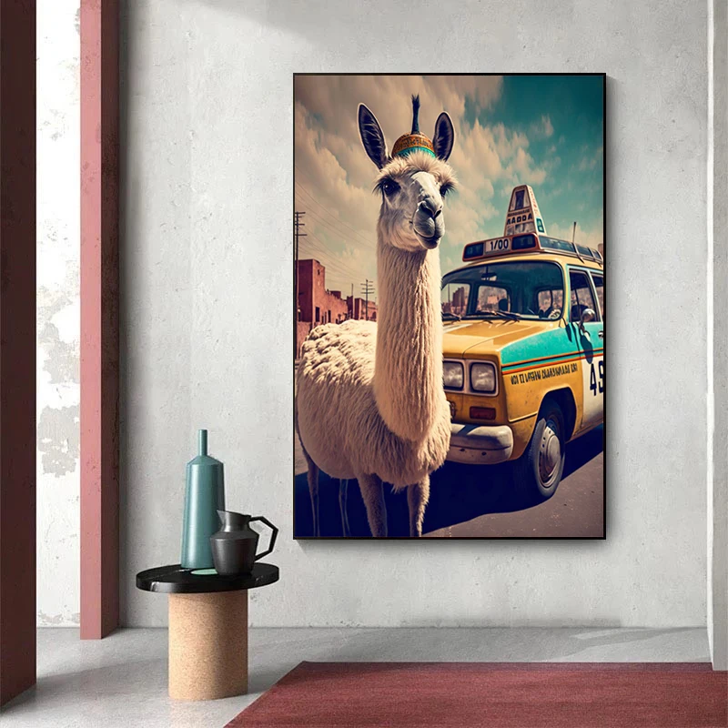 Loomade Portreed-Laama taksojuht Plakat Lõuendile Maali Kunst Plakat ja Print Seina Art Pilt elutuba Decor Cuadros Pilt 0