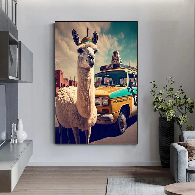 Loomade Portreed-Laama taksojuht Plakat Lõuendile Maali Kunst Plakat ja Print Seina Art Pilt elutuba Decor Cuadros Pilt 1
