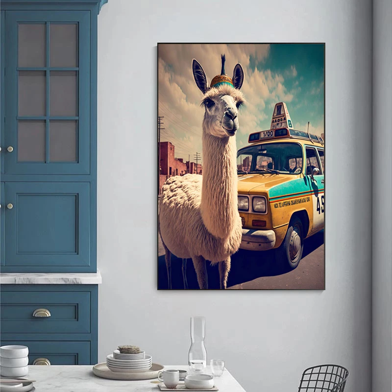 Loomade Portreed-Laama taksojuht Plakat Lõuendile Maali Kunst Plakat ja Print Seina Art Pilt elutuba Decor Cuadros Pilt 2