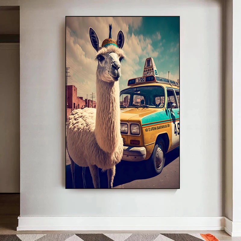 Loomade Portreed-Laama taksojuht Plakat Lõuendile Maali Kunst Plakat ja Print Seina Art Pilt elutuba Decor Cuadros Pilt 3