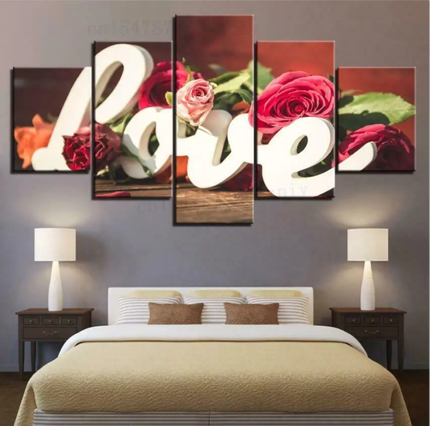 Romantiline Armastus Tähed Tõusis Gift Lilled Lõuend Trükib Maali Seina Art Decor 5 HD Paneel Pilte Printida Plakat Nr Raamitud Pilt 0