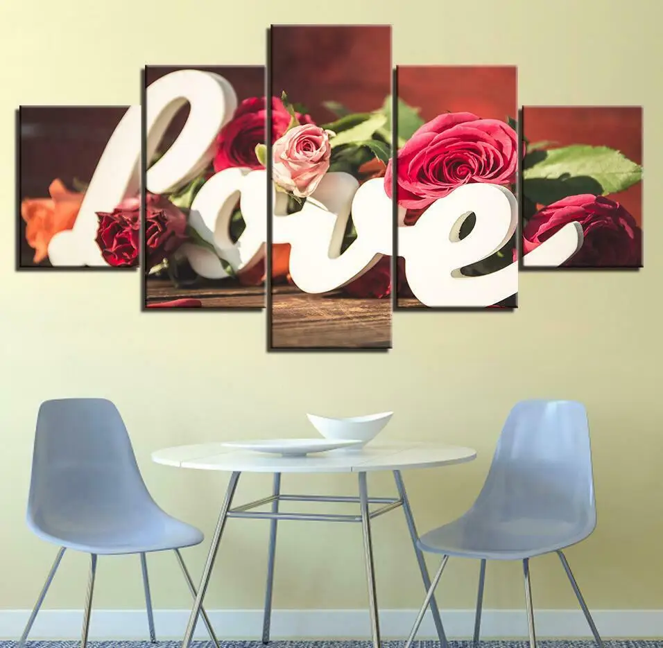 Romantiline Armastus Tähed Tõusis Gift Lilled Lõuend Trükib Maali Seina Art Decor 5 HD Paneel Pilte Printida Plakat Nr Raamitud Pilt 1