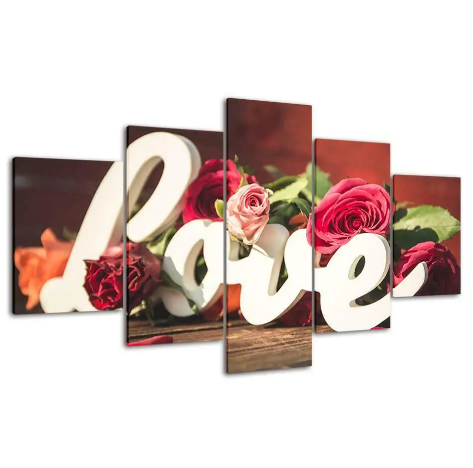 Romantiline Armastus Tähed Tõusis Gift Lilled Lõuend Trükib Maali Seina Art Decor 5 HD Paneel Pilte Printida Plakat Nr Raamitud Pilt 2