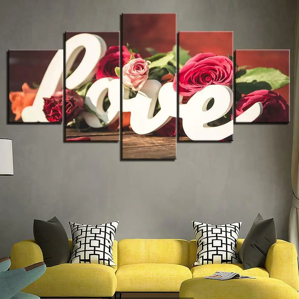 Romantiline Armastus Tähed Tõusis Gift Lilled Lõuend Trükib Maali Seina Art Decor 5 HD Paneel Pilte Printida Plakat Nr Raamitud Pilt 3