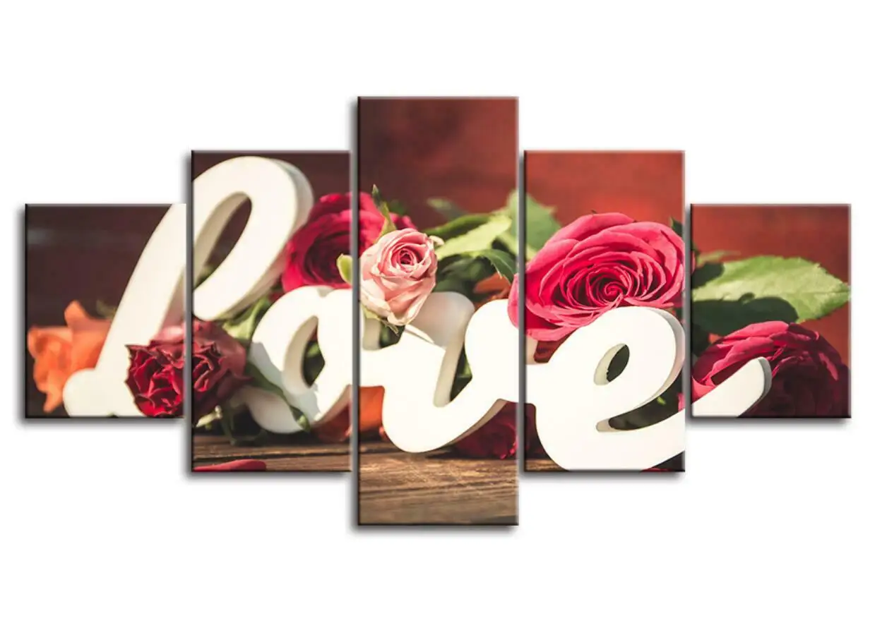 Romantiline Armastus Tähed Tõusis Gift Lilled Lõuend Trükib Maali Seina Art Decor 5 HD Paneel Pilte Printida Plakat Nr Raamitud Pilt 4