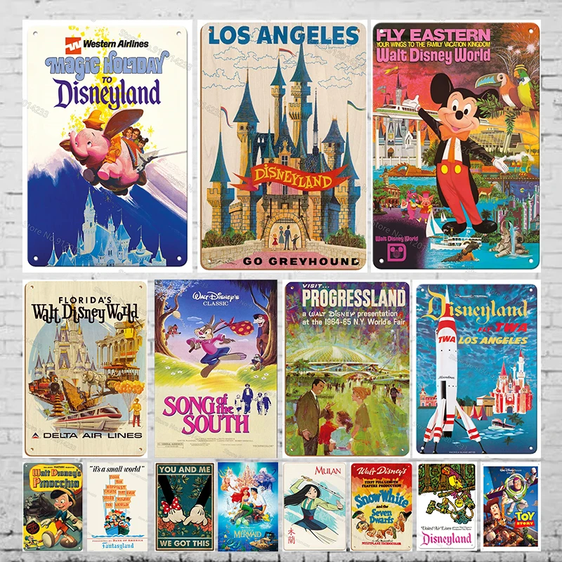 Disneyland Metallist Tina Märk Disney World Peace Anime Retro Plakat Vintage Tahvel Raua Maali Laste Tuba Lasteaed Decor Pilt 0