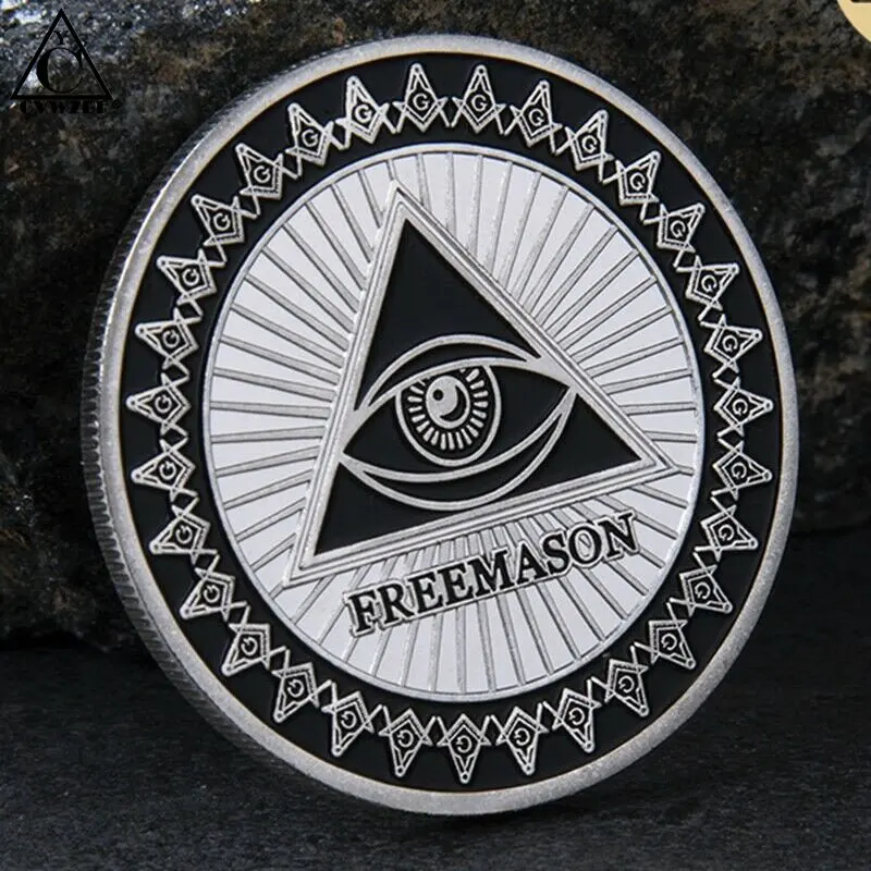 Masonic Tasuta, ja Nõustus, Freemason Vennaskond Silver/Gold Pinnatud Väljakutse, Mündi 1-UNTSIST, Masonic Sümbolid Bullion&Mündi Kogud Pilt 3