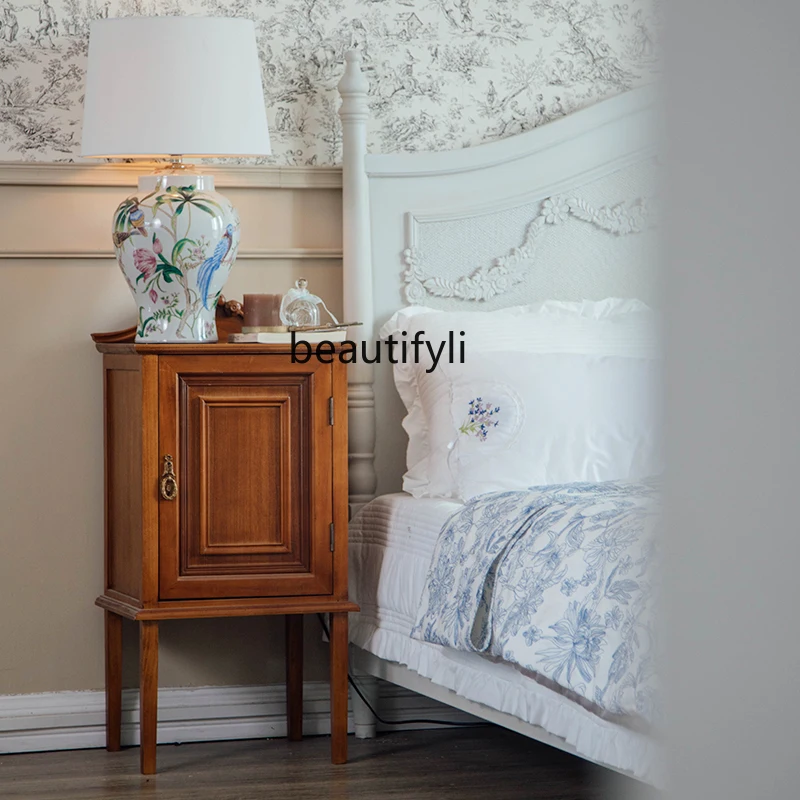 zqBedside Tabel Väikesed täispuidust Magamistoa High-Grade Light Luksus Uus Bed & Breakfast Retro Pilt 0