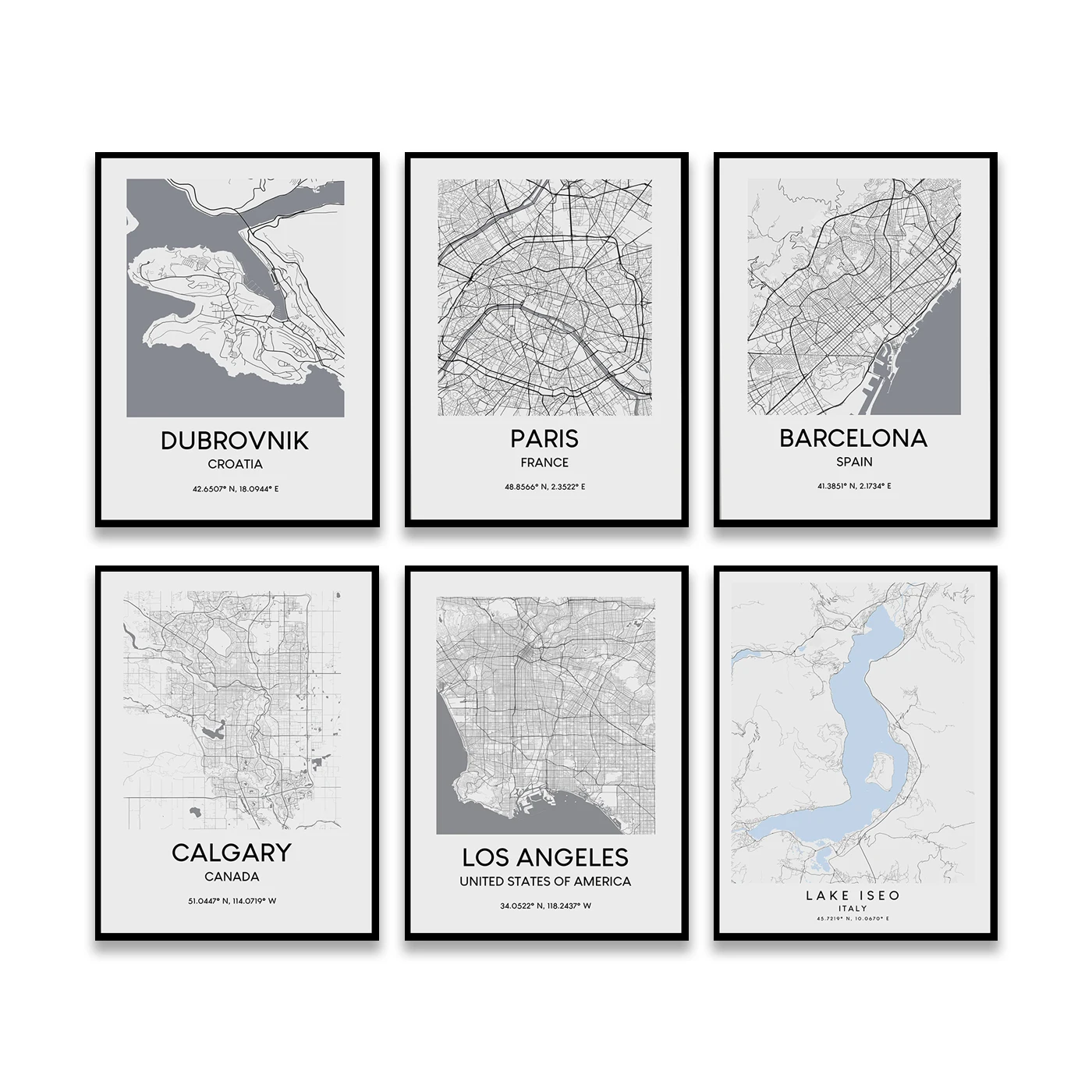 Iseo .Nottingham. Halifax Torino Los Angeles Calgary York Pariis, Barcelona, Dubrovnik Taipei Dallas. City Travel Map Plakat Pilt 4