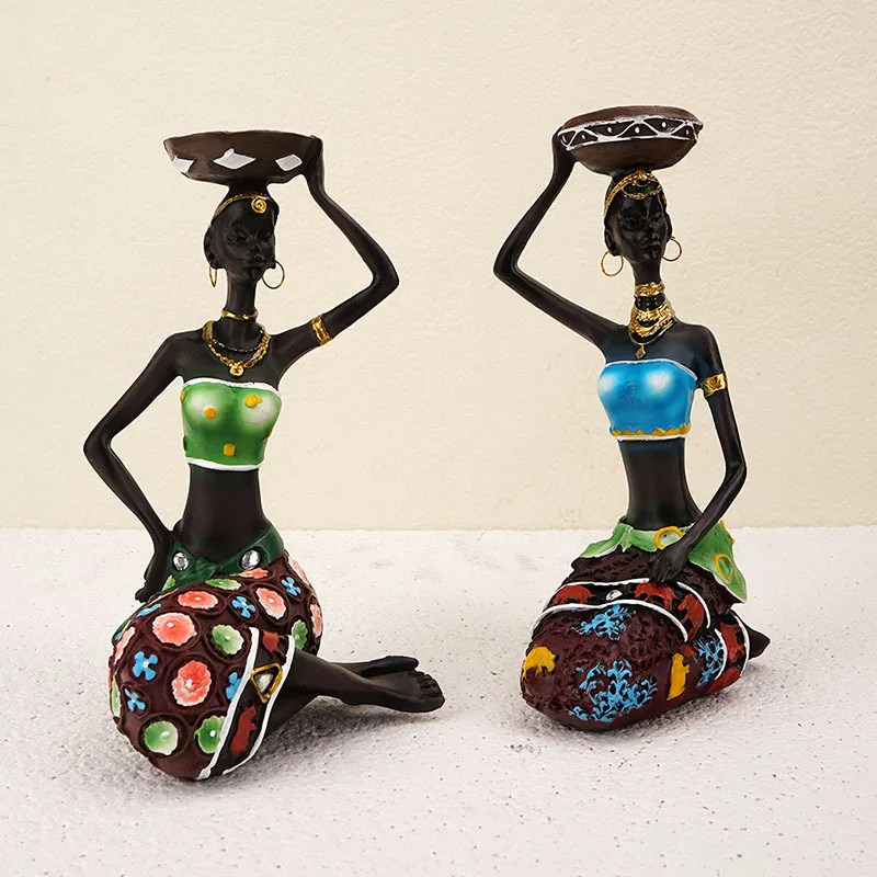 21cm Aafrika Naiste Vaik Kujukeste, Kunst ja Käsitöö Tribal Lady Kuju Eksootiliste Nukk Küünal Omanik Kingitus Kodu Kaunistamiseks Skulptuure Pilt 0