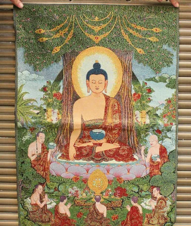 Tiibeti Budismi Riie, Siid Šākjamuni Sakyamuni Amitabha Buddha Thangka Thanka Pilt 0