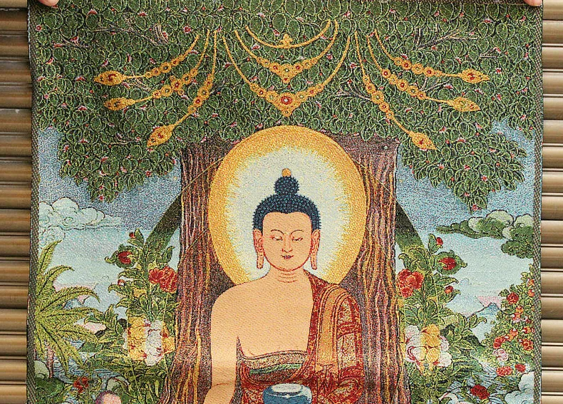 Tiibeti Budismi Riie, Siid Šākjamuni Sakyamuni Amitabha Buddha Thangka Thanka Pilt 1