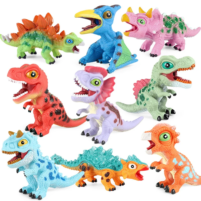 Laste Simulatsiooni Dinosaurus Mudel Q Versioon Näputäis Nimega Dinosaur Pehme Liimi Teeb Heli Türannosaurus Rex Triceratops Mänguasi Pilt 0
